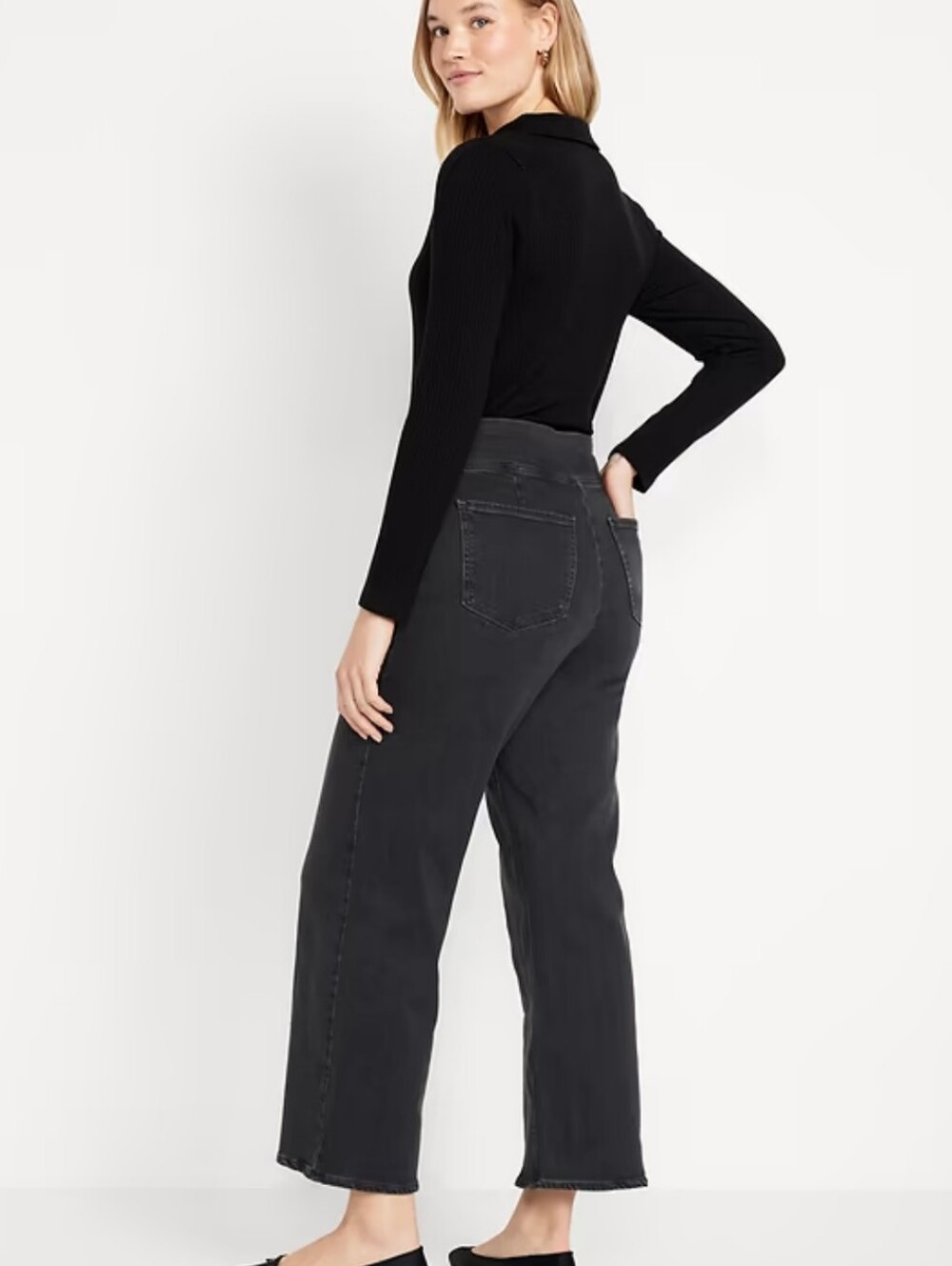 Womens Wide-Leg Denim Crop Pants in Charcoal Gray -Petite Length